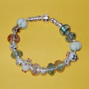 Lampwork, silver plated bracelet 7-3/4" (#307)